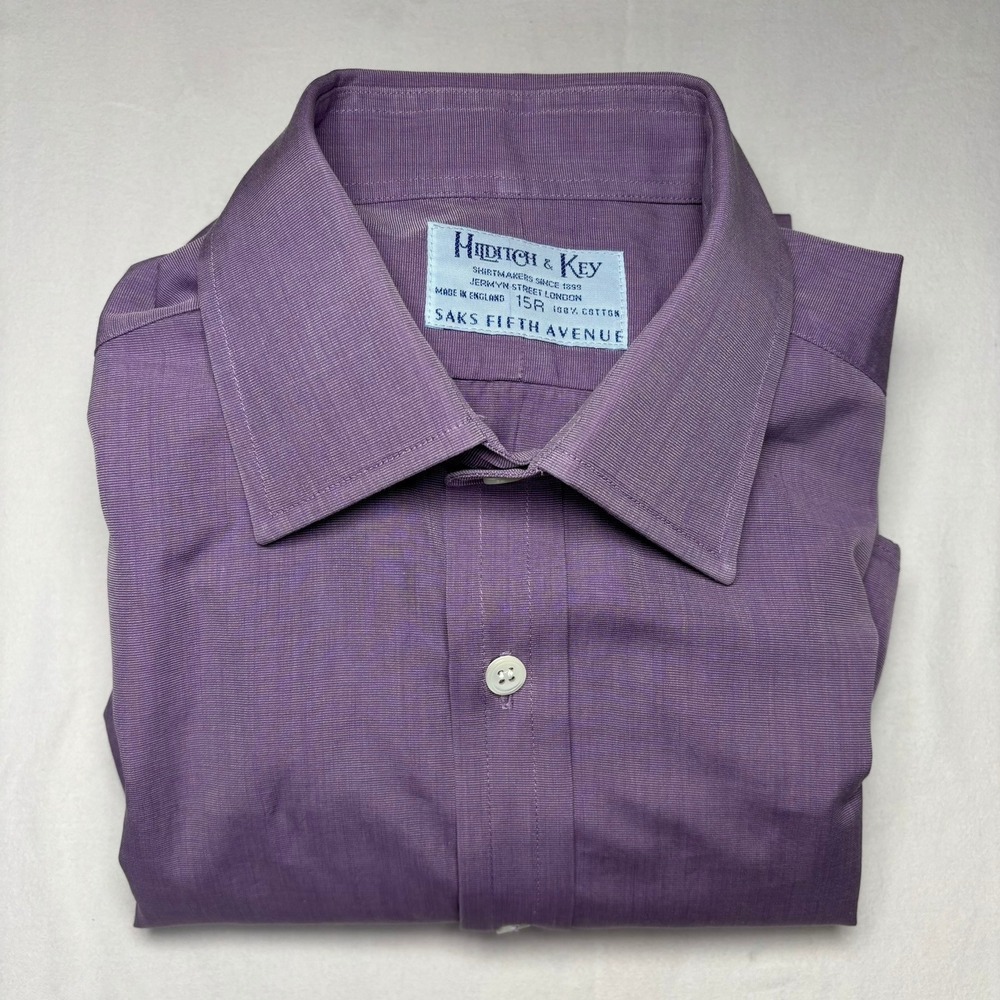 Hilditch & Key Dress‎ Shirt Mens 15R Purple Long Sleeve Cotton Saks England VTG - Picture 9 of 10